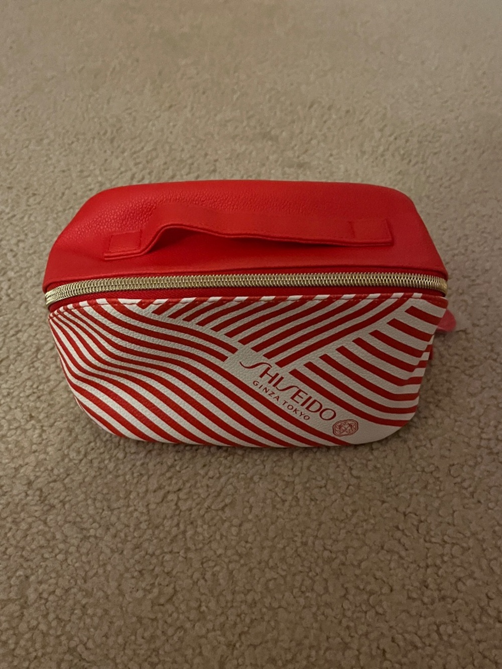 Shiseido Red White Striped Makeup Bag
